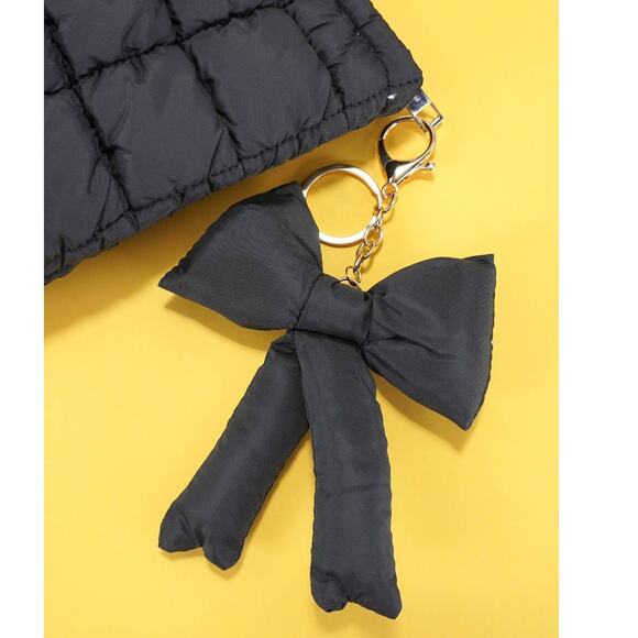Puffy Coquette Bow Ribbon Bag Charm Keychain Key Ring Black - Picture 2 of 4